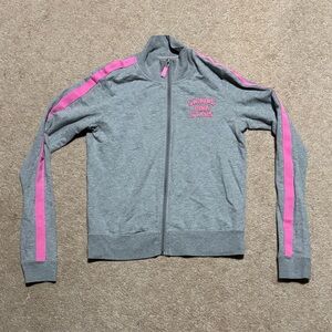 PINK Victoria’s Secret Grey Track Zip-Up with Pink Stripe on Sleeves